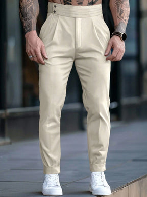 Manfinity Homme Calça Casual Solta, de Perna Reta e Pregas de Cor Sólida para Homens