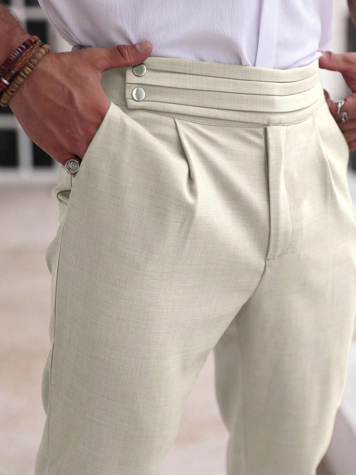 Manfinity Homme Calça Casual Solta, de Perna Reta e Pregas de Cor Sólida para Homens