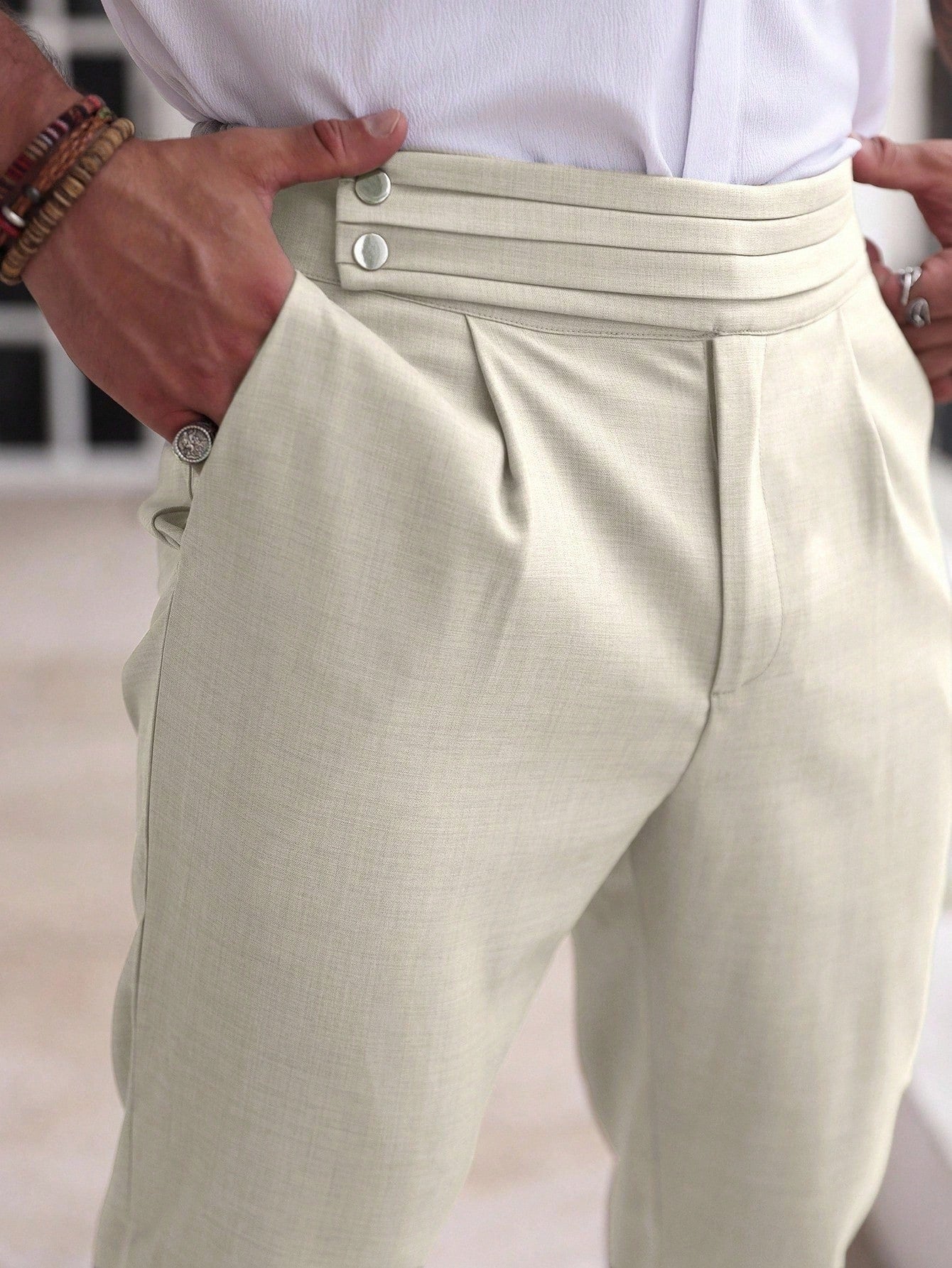 Manfinity Homme Calça Casual Solta, de Perna Reta e Pregas de Cor Sólida para Homens