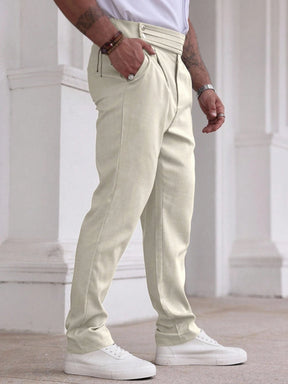 Manfinity Homme Calça Casual Solta, de Perna Reta e Pregas de Cor Sólida para Homens