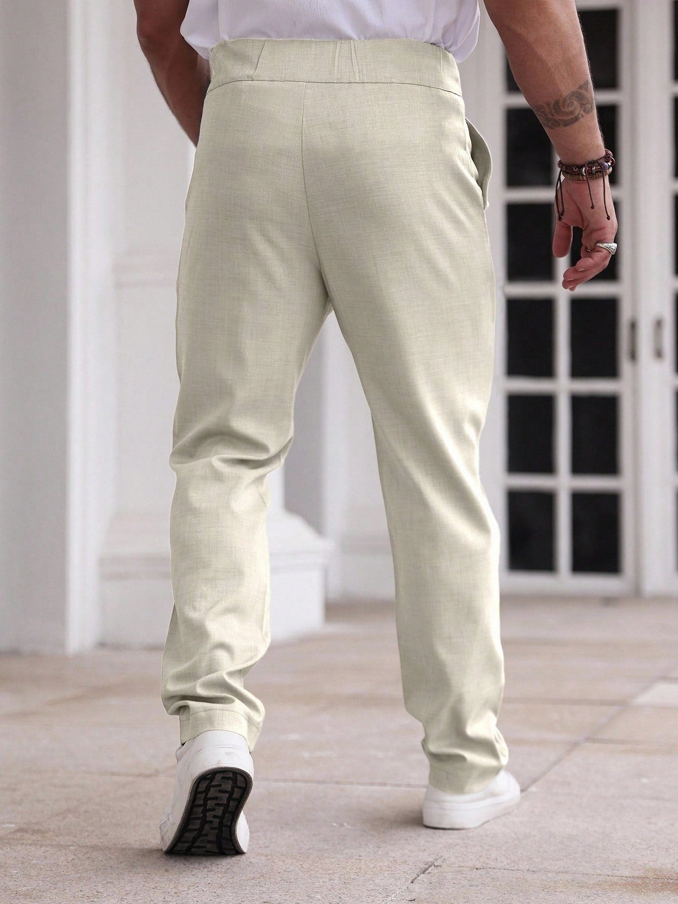 Manfinity Homme Calça Casual Solta, de Perna Reta e Pregas de Cor Sólida para Homens
