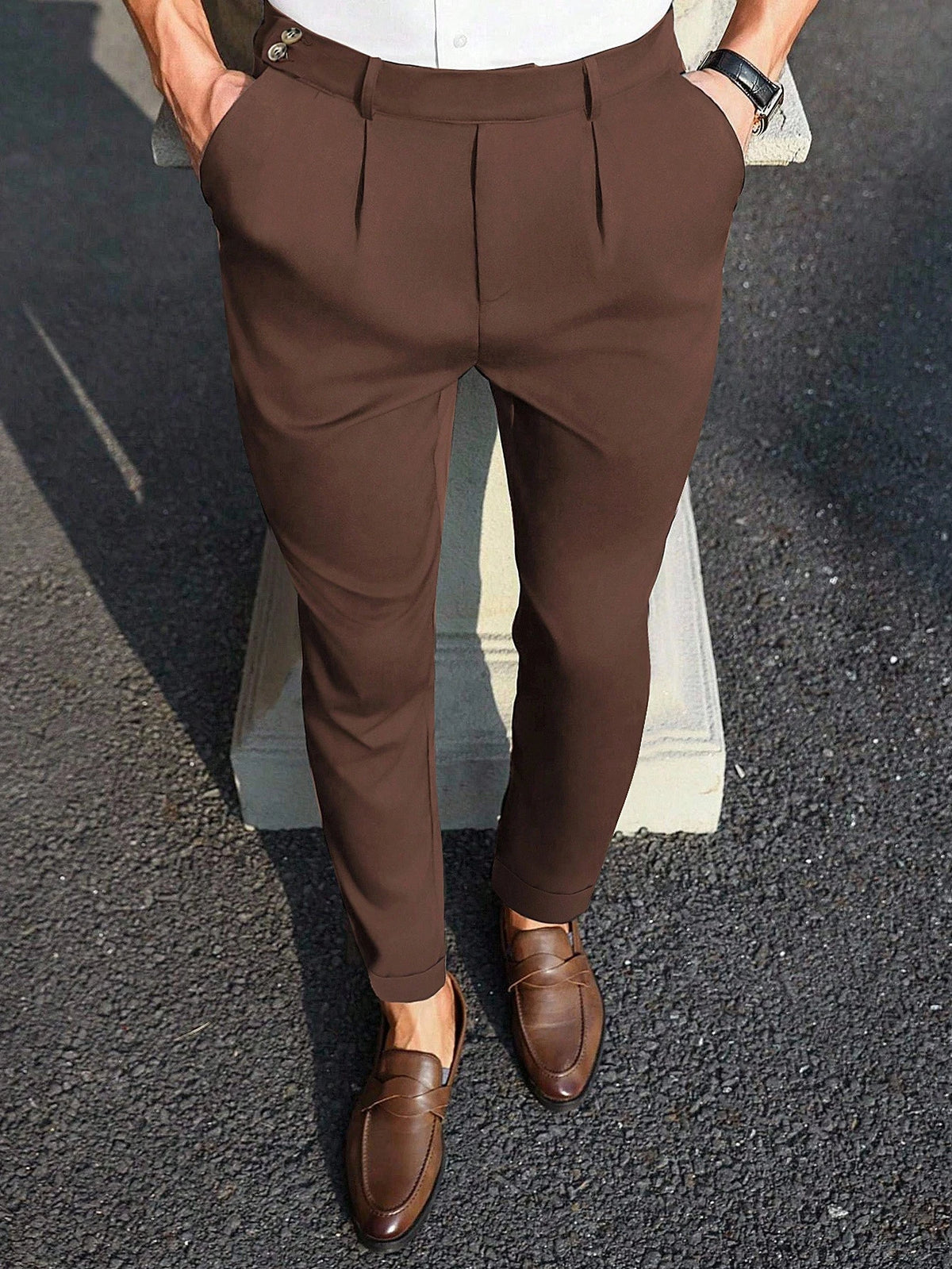 Manfinity Bizformal Calça Casual de Negócios Reta com Bolso Pregueado de Cor Sólida para Homens