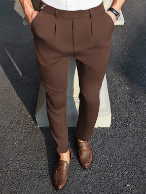 Manfinity Bizformal Calça Casual de Negócios Reta com Bolso Pregueado de Cor Sólida para Homens