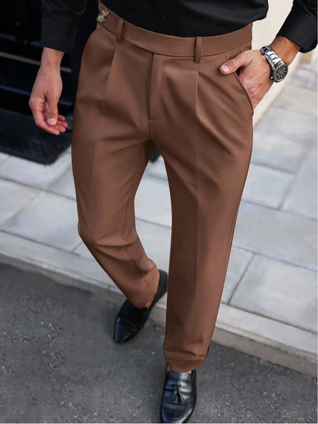 Manfinity Bizformal Calça Casual de Negócios Reta com Bolso Pregueado de Cor Sólida para Homens