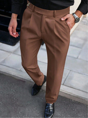 Manfinity Bizformal Calça Casual de Negócios Reta com Bolso Pregueado de Cor Sólida para Homens