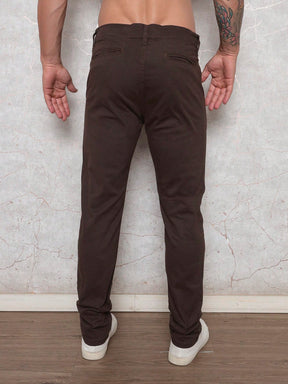 Calça Sarja Marrom Masculina Regular Fit