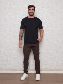 Calça Sarja Marrom Masculina Regular Fit
