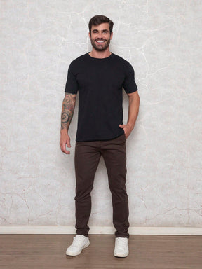Calça Sarja Marrom Masculina Regular Fit