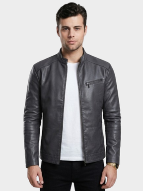 Jaqueta de Couro Masculina Savonna Gola Alta e Bolso Frontal