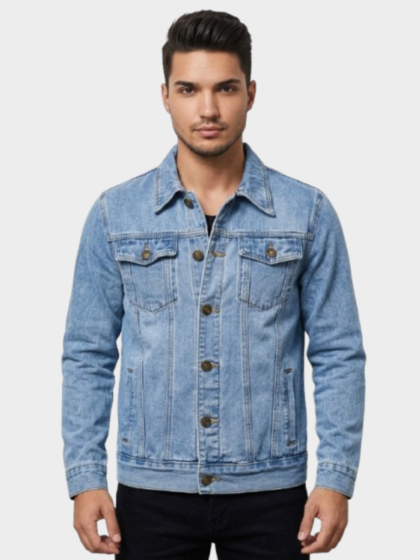 Jaqueta Jeans Masculina Cavalieri Bolsos Frontais de Lapela