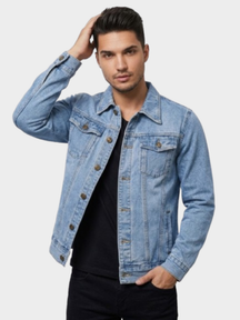 Jaqueta Jeans Masculina Cavalieri Bolsos Frontais de Lapela