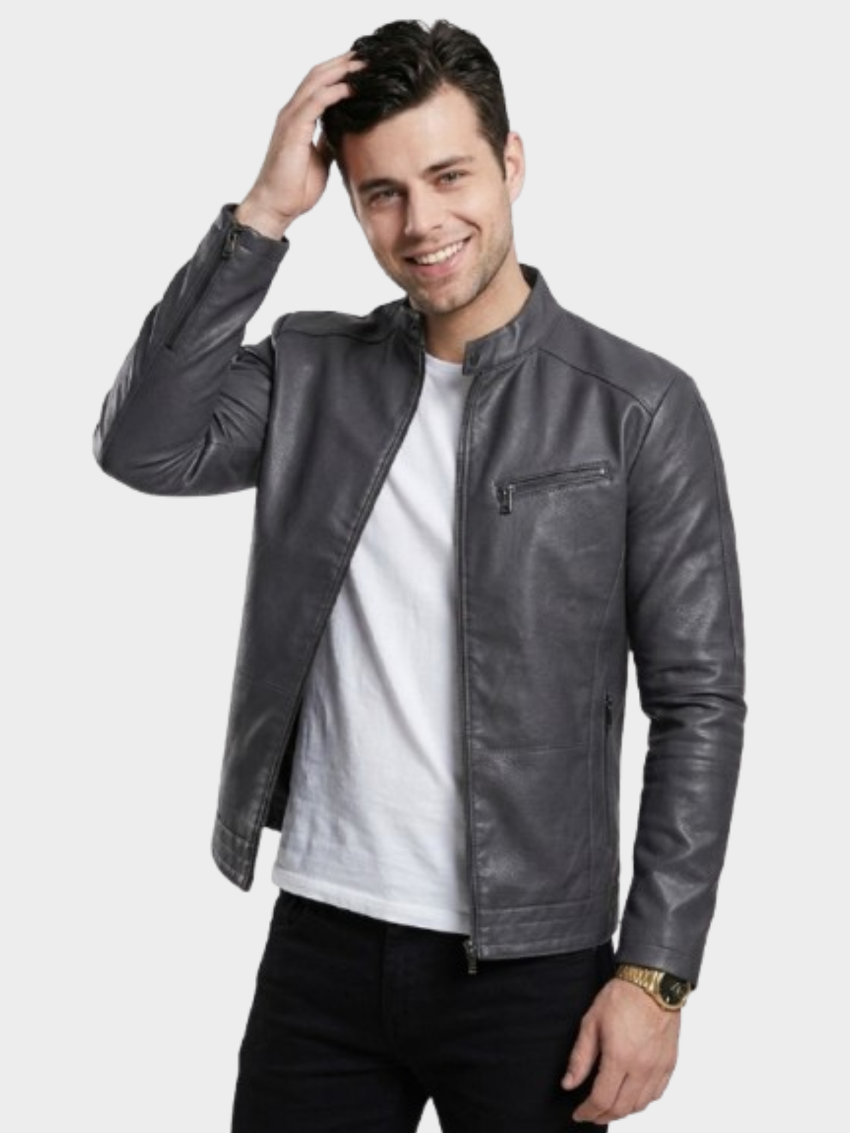 Jaqueta de Couro Masculina Savonna Gola Alta e Bolso Frontal
