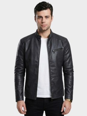 Jaqueta de Couro Masculina Savonna Gola Alta e Bolso Frontal