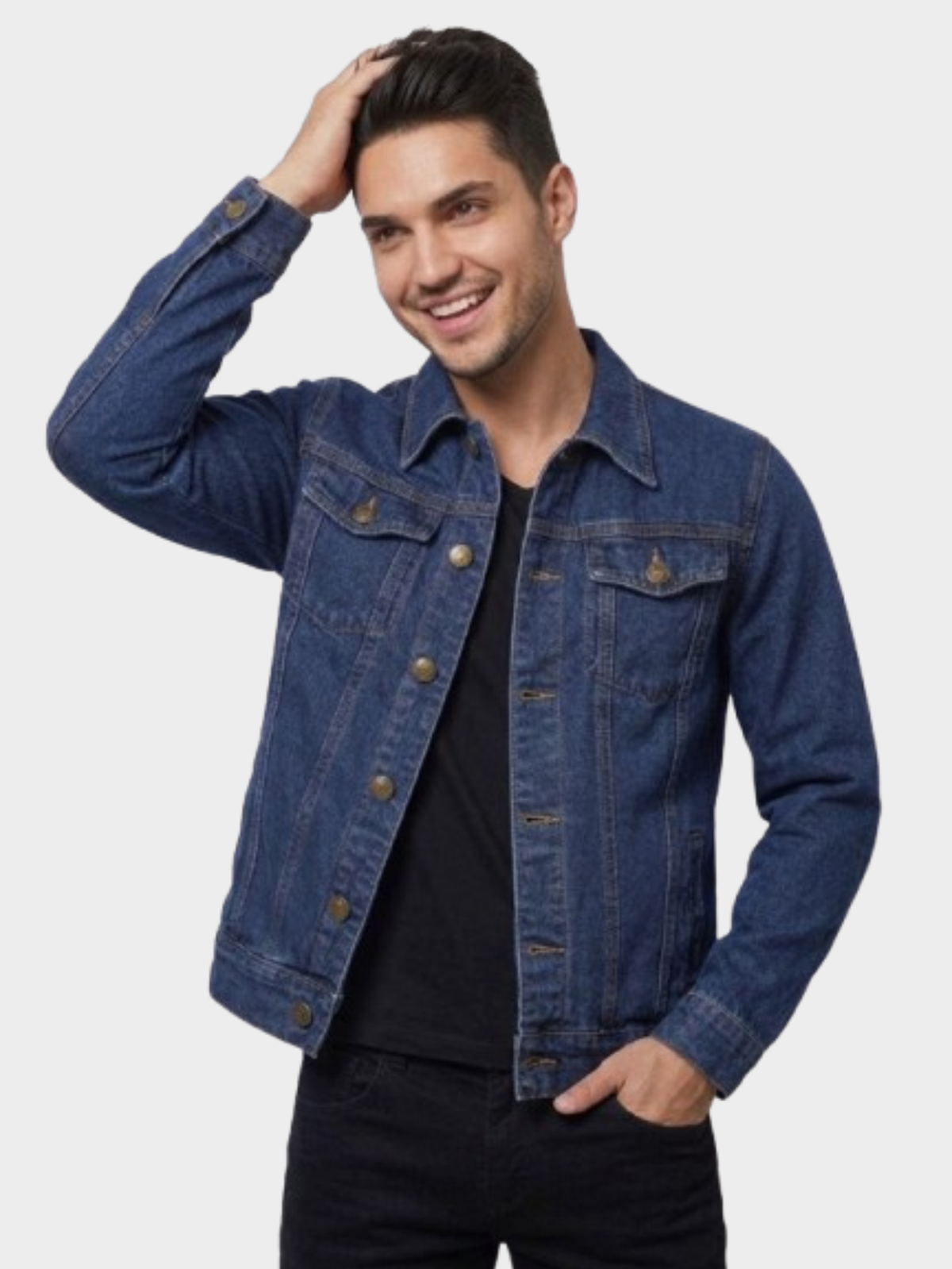 Jaqueta Jeans Masculina Cavalieri Bolsos Frontais de Lapela