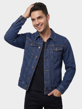 Jaqueta Jeans Masculina Cavalieri Bolsos Frontais de Lapela