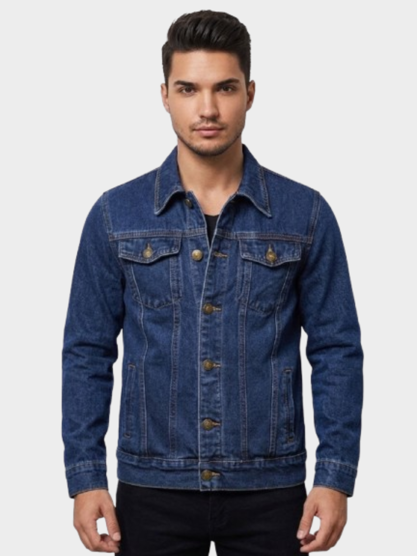Jaqueta Jeans Masculina Cavalieri Bolsos Frontais de Lapela