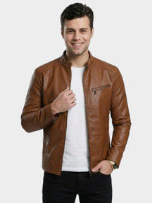 Jaqueta de Couro Masculina Savonna Gola Alta e Bolso Frontal