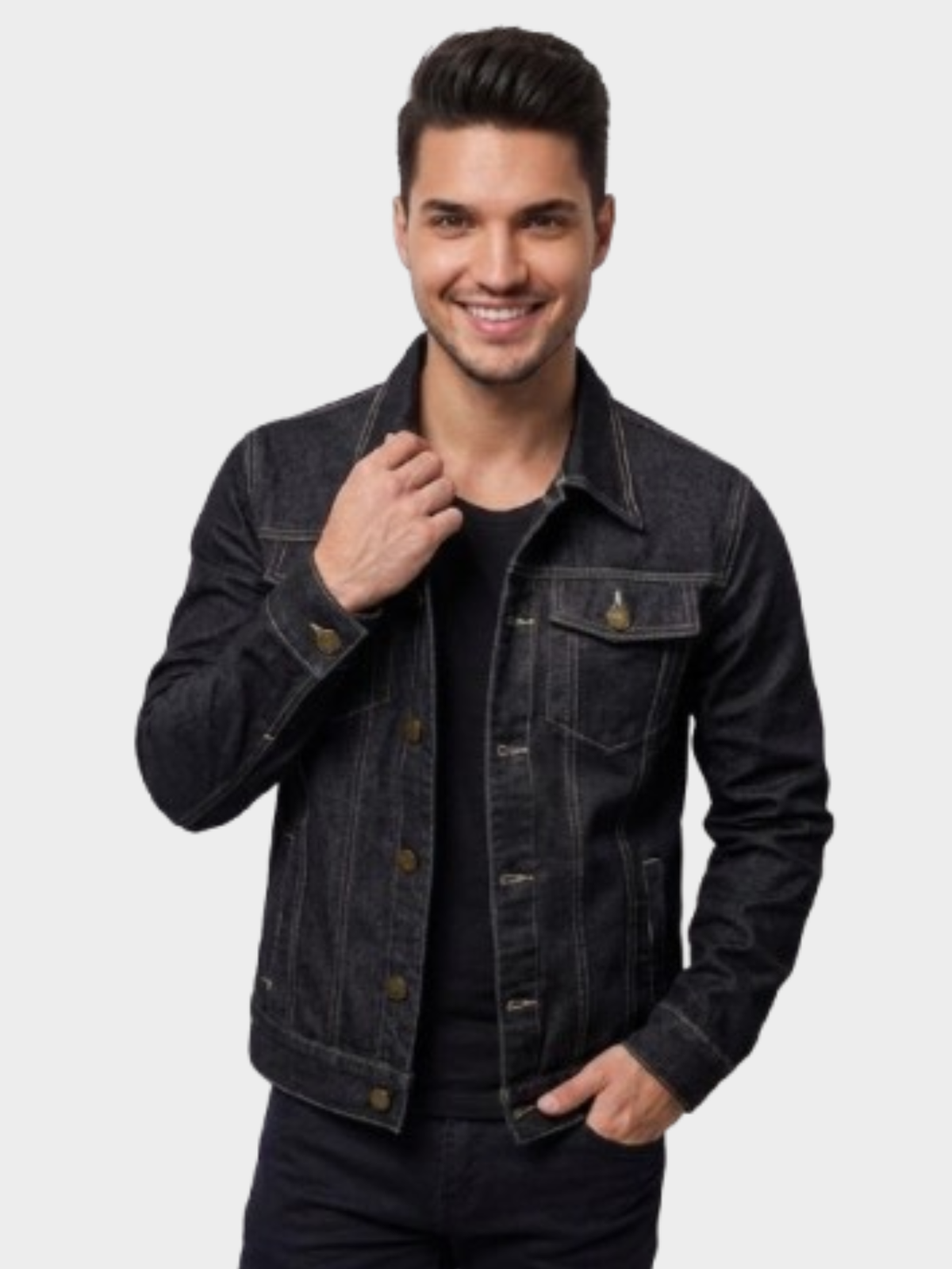 Jaqueta Jeans Masculina Cavalieri Bolsos Frontais de Lapela