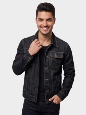 Jaqueta Jeans Masculina Cavalieri Bolsos Frontais de Lapela