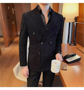 Men's Corduroy Striped Suit Jaet Autumn Winter Thiened Korean Sle Slim Fit Faionable Casual Western Top