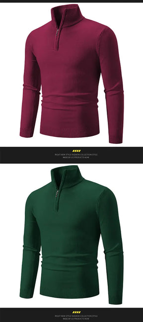 New Arrival Autumn/winter Men's Knitted Pullover Sweater Zipper Half Polo/turtle Neck Casual Top Long Sleeve