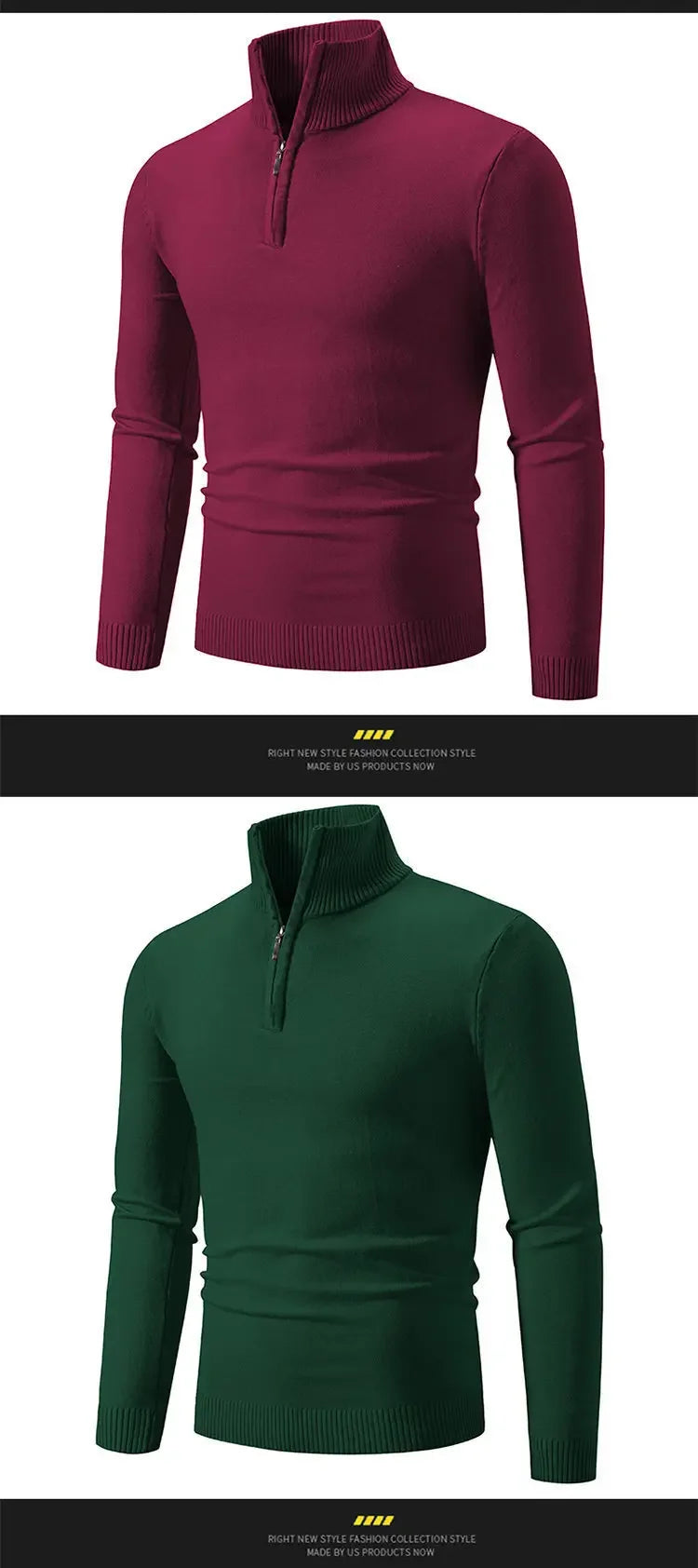 New Arrival Autumn/winter Men's Knitted Pullover Sweater Zipper Half Polo/turtle Neck Casual Top Long Sleeve
