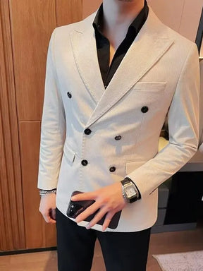 Men's Corduroy Striped Suit Jaet Autumn Winter Thiened Korean Sle Slim Fit Faionable Casual Western Top