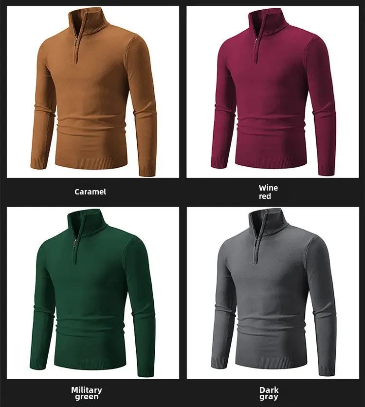 New Arrival Autumn/winter Men's Knitted Pullover Sweater Zipper Half Polo/turtle Neck Casual Top Long Sleeve