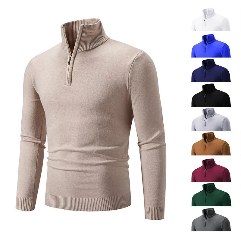 New Arrival Autumn/winter Men's Knitted Pullover Sweater Zipper Half Polo/turtle Neck Casual Top Long Sleeve
