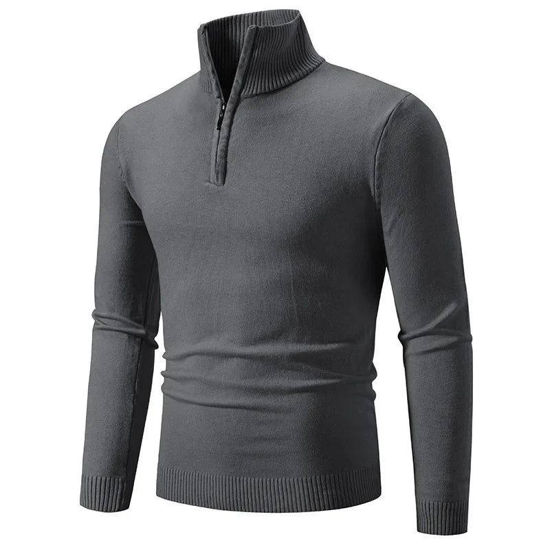 New Arrival Autumn/winter Men's Knitted Pullover Sweater Zipper Half Polo/turtle Neck Casual Top Long Sleeve