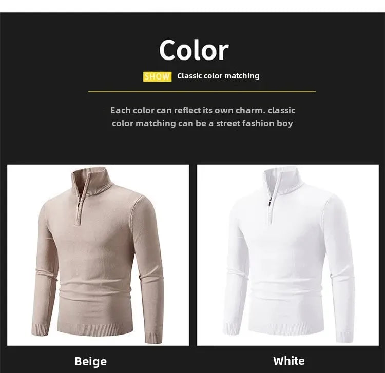 New Arrival Autumn/winter Men's Knitted Pullover Sweater Zipper Half Polo/turtle Neck Casual Top Long Sleeve