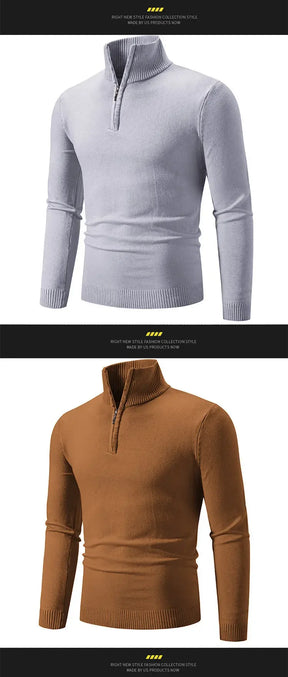 New Arrival Autumn/winter Men's Knitted Pullover Sweater Zipper Half Polo/turtle Neck Casual Top Long Sleeve