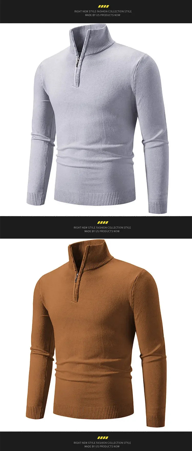 New Arrival Autumn/winter Men's Knitted Pullover Sweater Zipper Half Polo/turtle Neck Casual Top Long Sleeve
