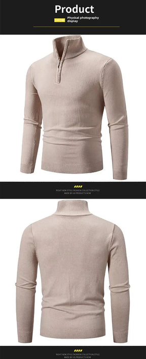 New Arrival Autumn/winter Men's Knitted Pullover Sweater Zipper Half Polo/turtle Neck Casual Top Long Sleeve