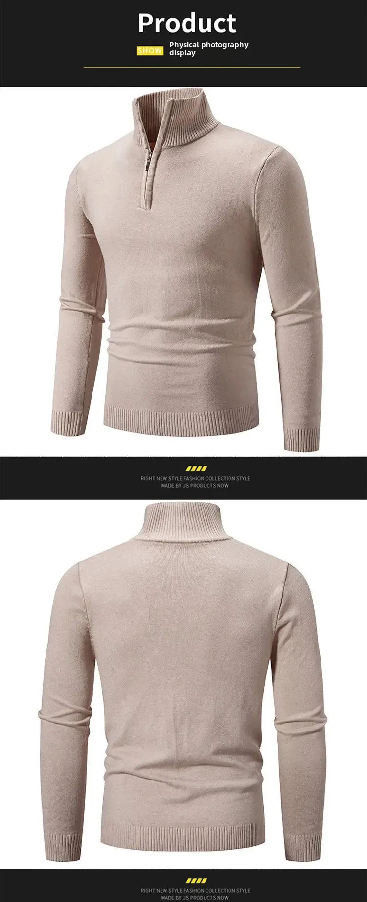 New Arrival Autumn/winter Men's Knitted Pullover Sweater Zipper Half Polo/turtle Neck Casual Top Long Sleeve