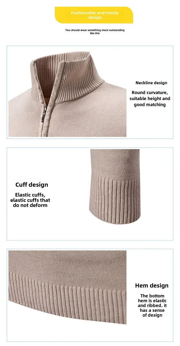 New Arrival Autumn/winter Men's Knitted Pullover Sweater Zipper Half Polo/turtle Neck Casual Top Long Sleeve