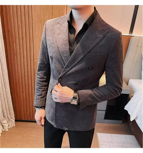 Men's Corduroy Striped Suit Jaet Autumn Winter Thiened Korean Sle Slim Fit Faionable Casual Western Top