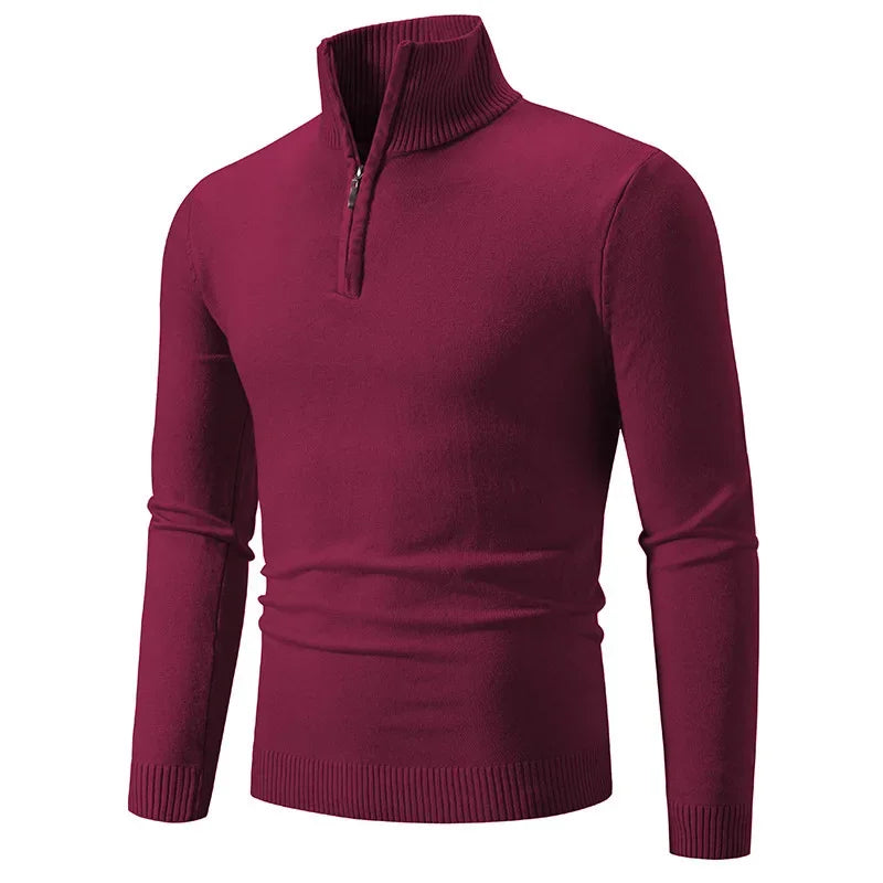New Arrival Autumn/winter Men's Knitted Pullover Sweater Zipper Half Polo/turtle Neck Casual Top Long Sleeve