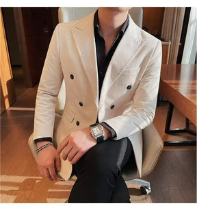Men's Corduroy Striped Suit Jaet Autumn Winter Thiened Korean Sle Slim Fit Faionable Casual Western Top