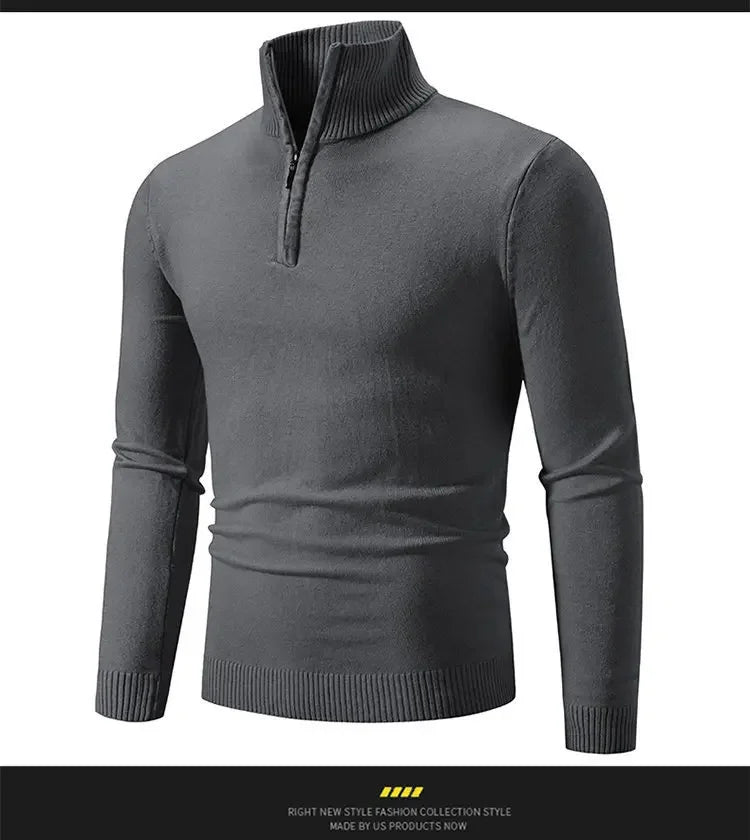 New Arrival Autumn/winter Men's Knitted Pullover Sweater Zipper Half Polo/turtle Neck Casual Top Long Sleeve