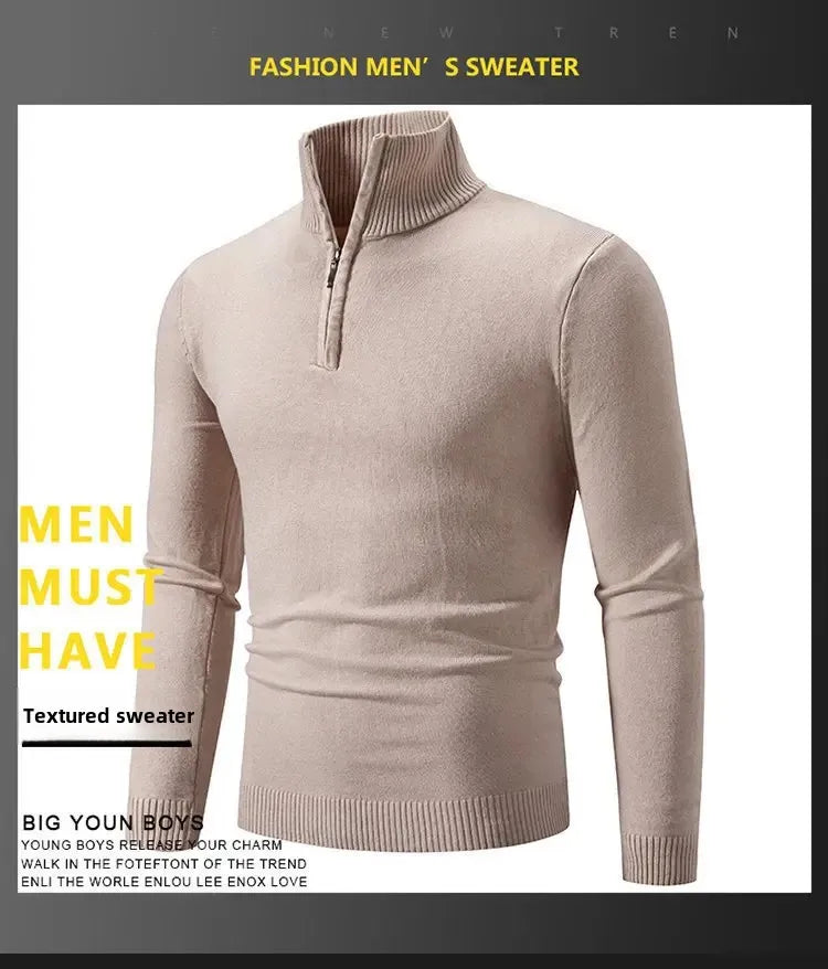New Arrival Autumn/winter Men's Knitted Pullover Sweater Zipper Half Polo/turtle Neck Casual Top Long Sleeve