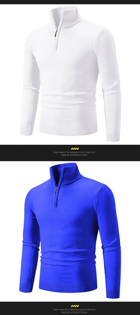 New Arrival Autumn/winter Men's Knitted Pullover Sweater Zipper Half Polo/turtle Neck Casual Top Long Sleeve