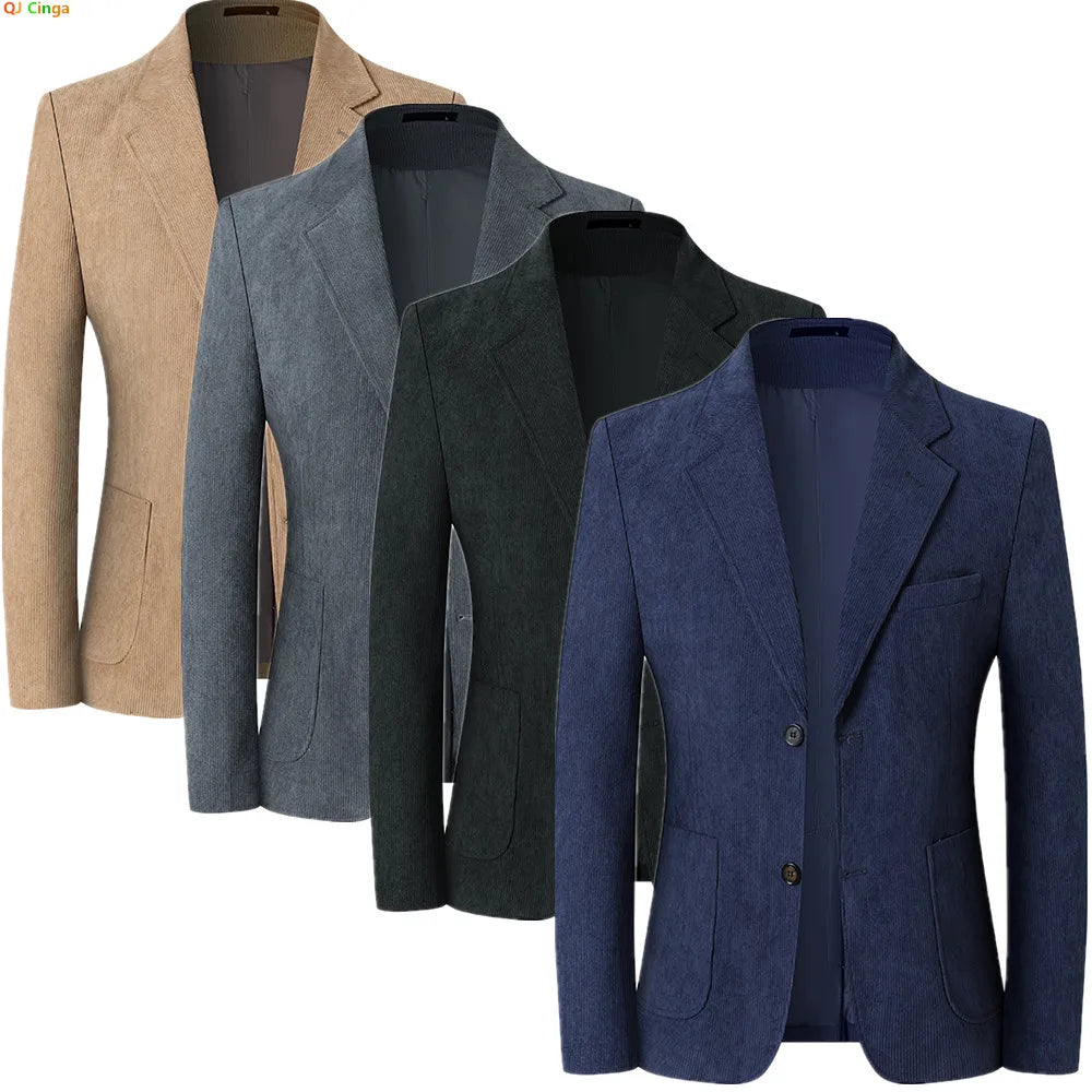 2026 Spring/Fall Men's Blue Suit Jacket, Black Long-Sleeve V-Neck Single-Breasted Formal Coats, Asian Fit Slim Cut.