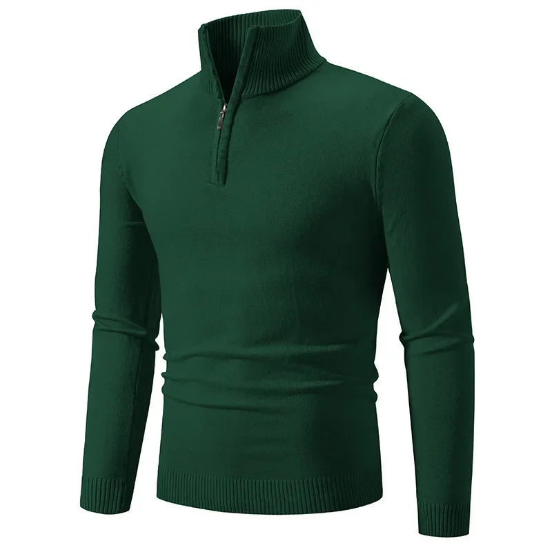 New Arrival Autumn/winter Men's Knitted Pullover Sweater Zipper Half Polo/turtle Neck Casual Top Long Sleeve