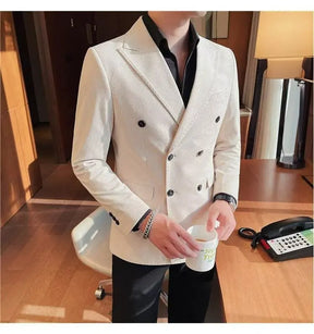 Men's Corduroy Striped Suit Jaet Autumn Winter Thiened Korean Sle Slim Fit Faionable Casual Western Top