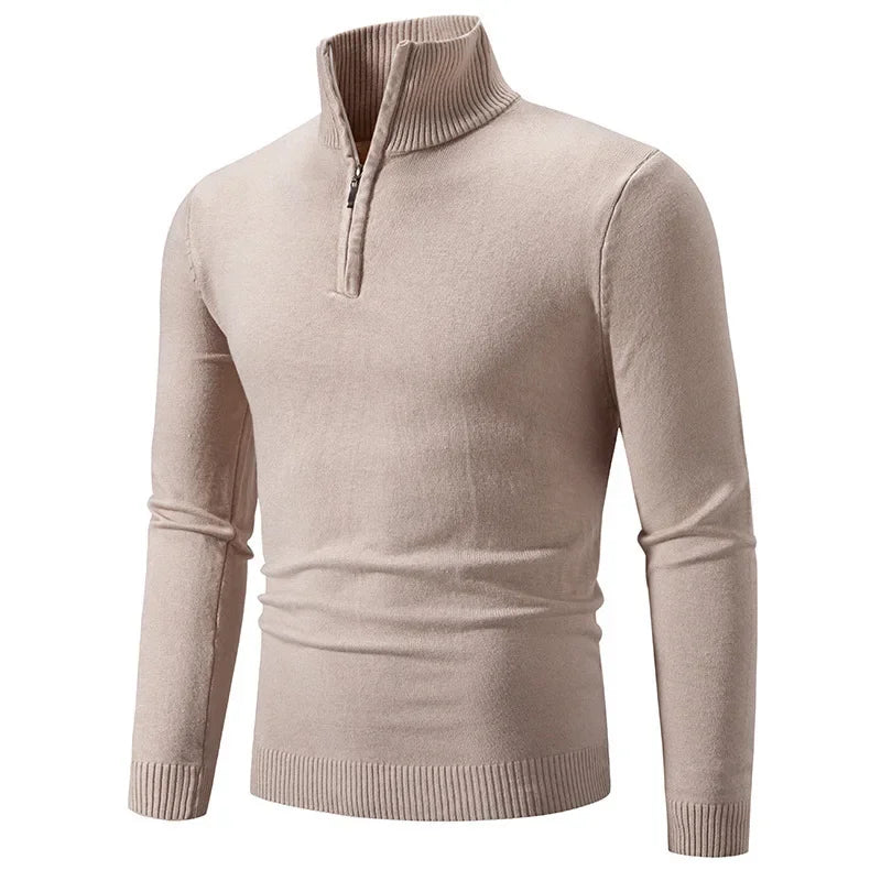 New Arrival Autumn/winter Men's Knitted Pullover Sweater Zipper Half Polo/turtle Neck Casual Top Long Sleeve