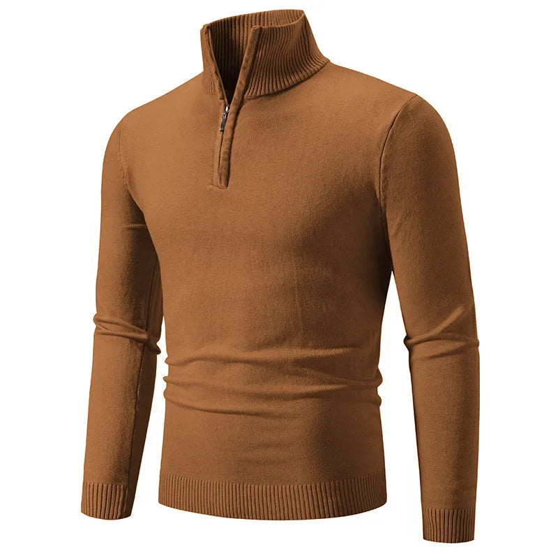 New Arrival Autumn/winter Men's Knitted Pullover Sweater Zipper Half Polo/turtle Neck Casual Top Long Sleeve