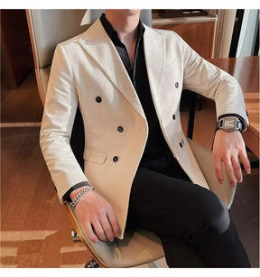 Men's Corduroy Striped Suit Jaet Autumn Winter Thiened Korean Sle Slim Fit Faionable Casual Western Top
