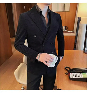 Men's Corduroy Striped Suit Jaet Autumn Winter Thiened Korean Sle Slim Fit Faionable Casual Western Top