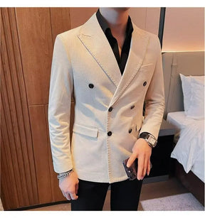 Men's Corduroy Striped Suit Jaet Autumn Winter Thiened Korean Sle Slim Fit Faionable Casual Western Top